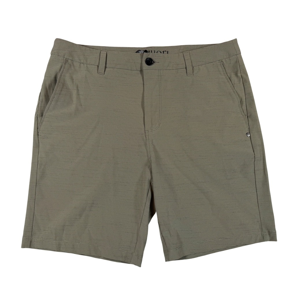 Vuori Pebble Shorts 32 Micro Stripe Gravel Tan Performance Golf Chino Stretch